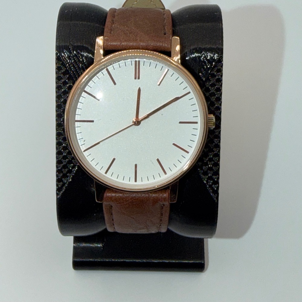 FMD Analog Wrist Watch Mens OS Brown Rose Gold Minimalist Dress Watch